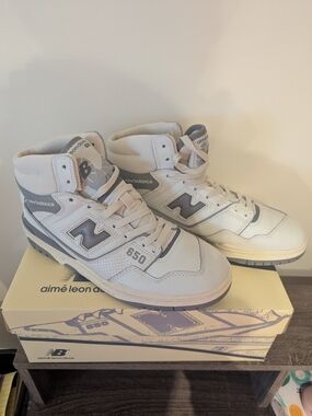 New Balance 650 High-Top Sneakers in White & Gray